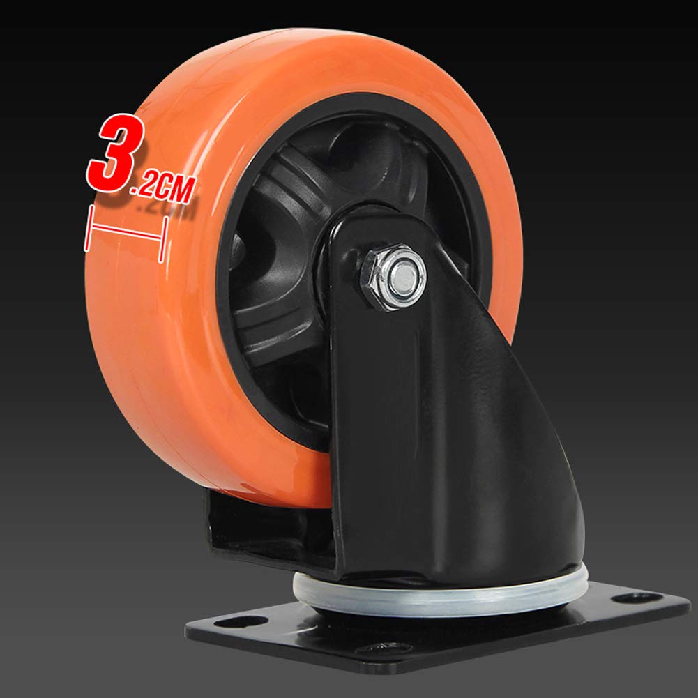 Ruote girevoli per mobili, 4 pezzi, 1,5'' 40 mm/2'' 50 mm, con freno, cuscinetti a sfera doppi in acciaio, piastra antipolvere, ruote universali in poliuretano per carrello, tavolo e letto (arancione,