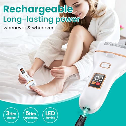 Hornhautentferner Elektrisch, Hornhaut Entfernen Fuß Elektrischer Hornhautentferner mit 3 Ersatzrollen, Wiederaufladbar, Fußpflege Hornhaut Elektrisch auf Nassen und Trockenen Füßen