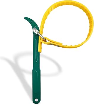 Strap Wrench 12 Inches, Water Filter Wrench Steel Handle Adjustable Strap Wrench for Replacing Water Filter, PVC Pipe Joints, Oil Filter, Swimming Pool Connection Green Handle, Yellow Strap