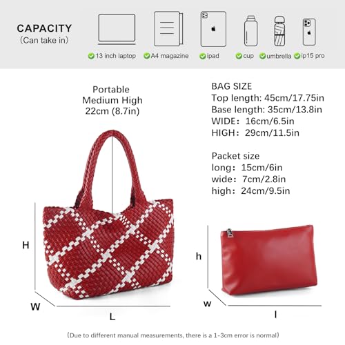 Image of Woven Tote Bag Womens Purse Vegan Leather Shoulder Handbags Fashion Summer Beach Tote Bags Large Travel Totes