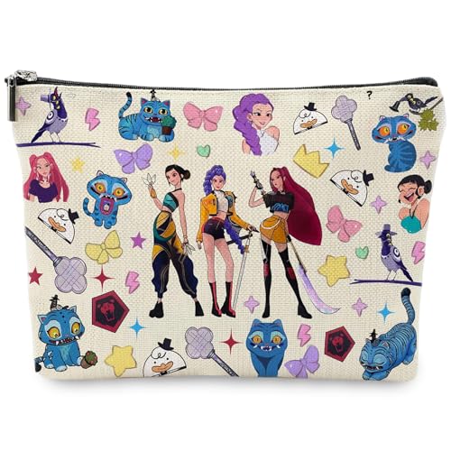 Kpop Makeup Bag, Waterproof Linen Make Up Bag Double-Sided, Protable K-pop Cosmetic Bags for Girls Women Bestie Friend Girlfriend, Kpop Lover Gift for Christmas Birthday, 25x17cm