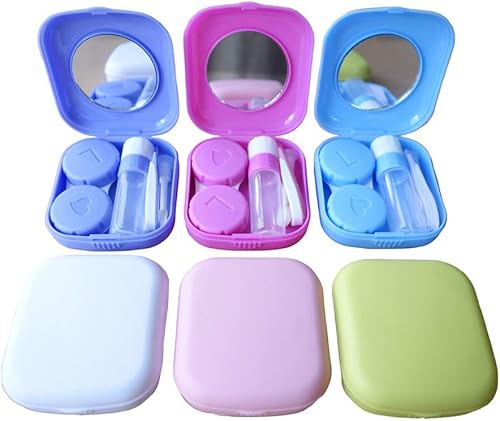 Paquete de 6 fundas para lentes de contacto con espejo de inserción, ligero, compacto, portátil, juego de caja de lentes de contacto de viaje
