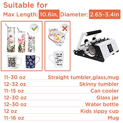 Kweetle Upgraded 110V Tumbler Heat Press Machine For 20Oz 30Oz Sublimation Skinny Straight Tumblers Glass Jar & 11Oz-15Oz Mugs Diy Heat Transfer Print, 20Pcs Paper & Heat Tape Gloves (White) #TOP3