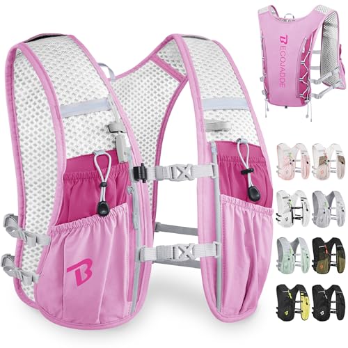 BECOJADDE Running Vest Hydration Backpack for Men Women, 5L Lightweight Running Backpack Hydration Pack for Marathon, Trail, Cycling, Hiking, Jogging Orchid Pink