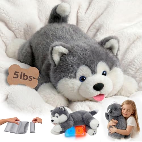 Mewaii Weighted Stuffed Animals with Microwavable Heating Pad - 5 lbs Adjustable Heatable & Coolable Dog Stuffed Animal for Realistic Hug Removable Inner Pad Plush Gifts for Adults & Kids(23 Inch)