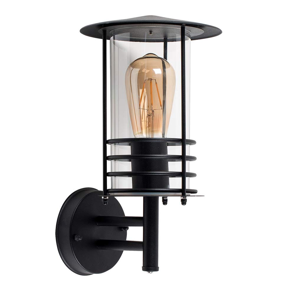MiniSun | Modern Black Stainless Steel Metal Fisherman's Lantern Wall Light | Outdoor Wall Lights, Home Décor & Improvement Essential