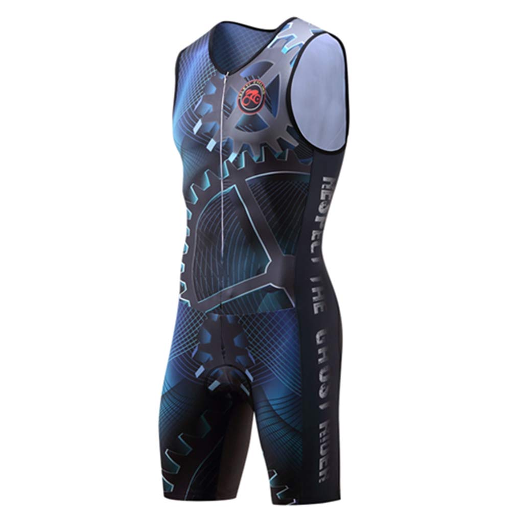 WeimoMonkey Men Triathlon Tri Suit Padded Compression Running Swimming Cycling Skinsuit Blue M