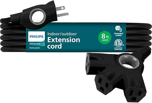 Philips EZGrip SPC3083EZ37 - Cable de extensión para exteriores con múltiples tomas, cable de extensión resistente de 8 pies, 16 AWG, negro