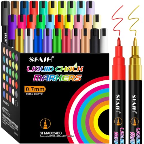 SFAIH Liquid Chalk Markers for Blackboard 30 Vibrant Colors 1mm Fine Tip