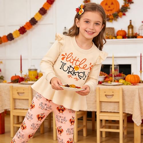 Image of Little Girls 2 Piece Outfits Ruffle Sleeve Unicorn Sweatshirts Top and Leggings Set School Outfits Kids Clothing Set
