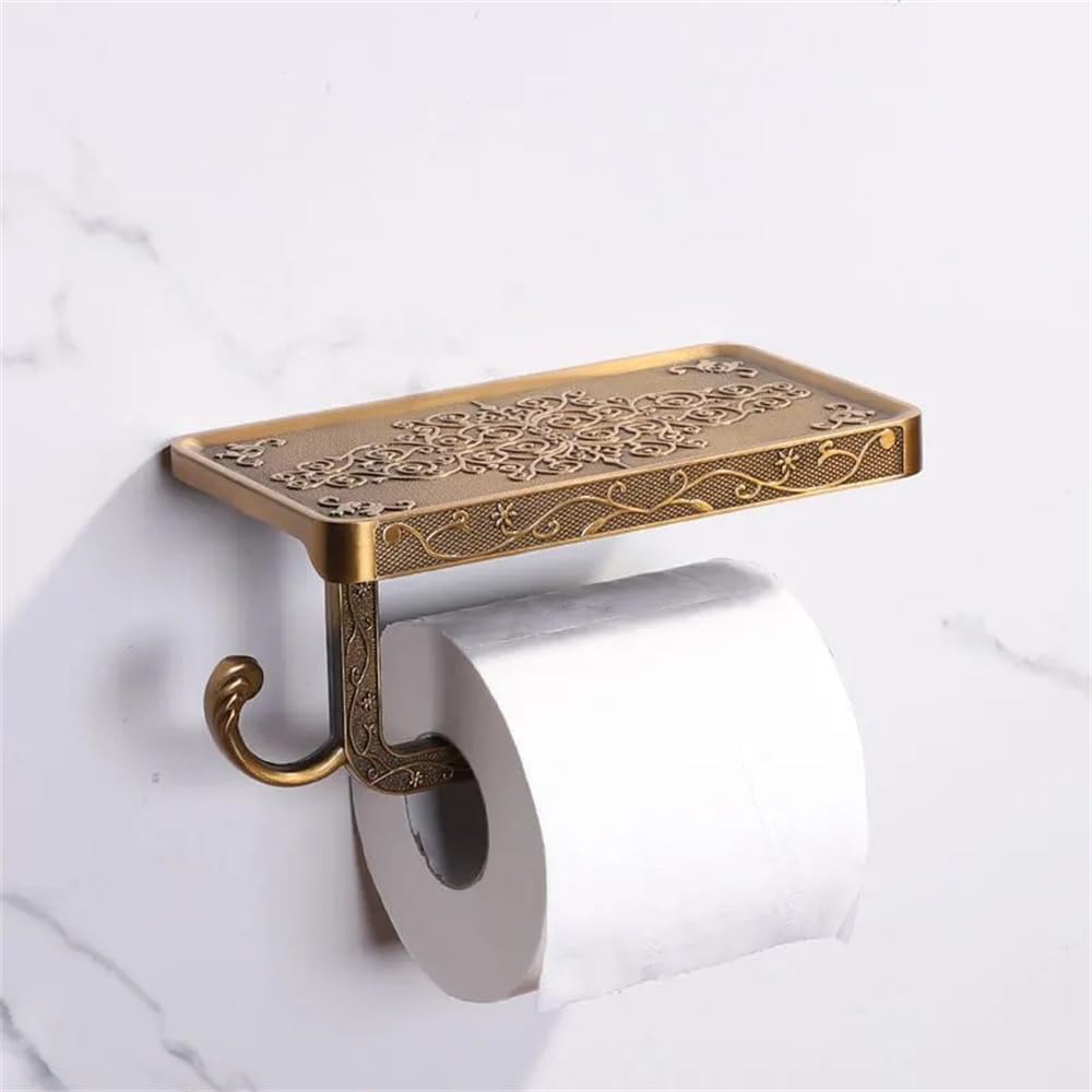 Vintage Toilet Paper Holder Wall Mount Toilet Roll Holder with Shelf and Hook Bronze Antique Bathroom Accessories Toilet Tissue Roll Holder Hanger Aluminum Material (Bronze Finish) - Image 3