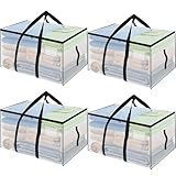 Lanswood 4 Stück 91L Aufbewahrungstasche mit Deckel Heavy-Duty Umzugstaschen Transparente Umzugskartons Groß mit Reißverschlüssen für Umzüge, Camping, Bettwäsche, Kleideraufbewahrung