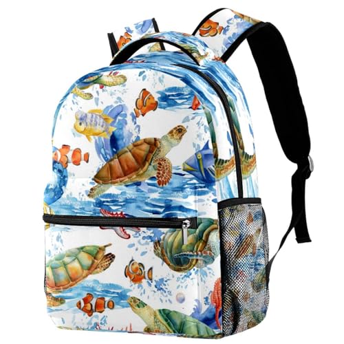 Sac à dos fille et garçon à motif tortue dauphin | Cartable ado multicolore 29.4x20x40cm
