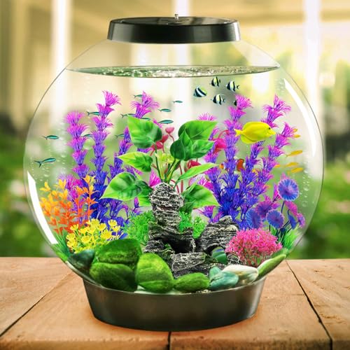 Fish Tank Accessories Aquarium Decorations Plants, 9pcs Colorful Fish Tank Artificial Plants and Cave Rock Decor Set, Aquarium Decor Plastic Plants - Image 6