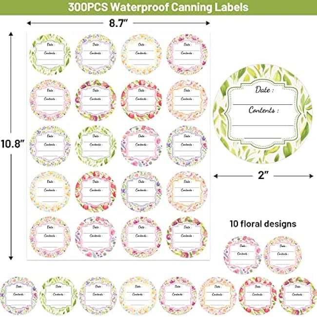 Fancy Land 300 Waterproof Canning Labels for Jars Labels Food Labels Round for Food Container Spice Lids Canister Food Storage Canning Supplies 2 Inch Watercolor