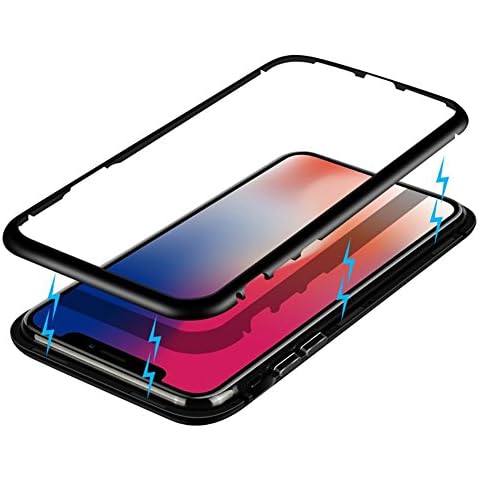 iPhone X Case, HONTECH Ultra Slim Magnetic Adsorption Aluminum Alloy Tempered Glass with Built-in Magnet Flip Cover for Apple iPhoneX iPhone 10 (Clear Black) Cover