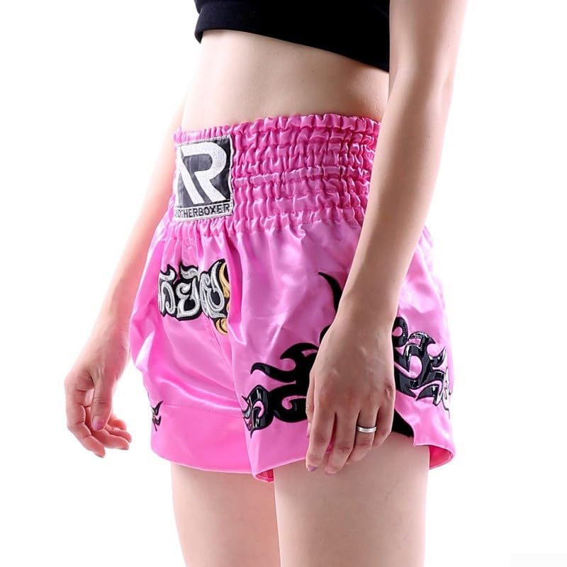 Pantalones cortos de entrenamiento de lucha unisex para MMA Muay Thai (M rosa)