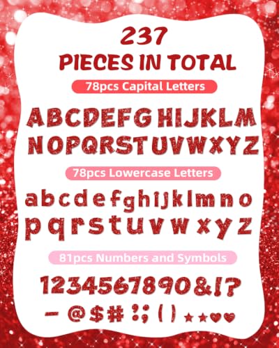 Image of 237 Pcs Glitter Bulletin Board Letters, Numbers and Punctuation 4 Inch | Cut Out Letters for Bulletin Board Decorations, Poster Board Letters Alphabet Cutouts for Classroom Wall Decor (Red)