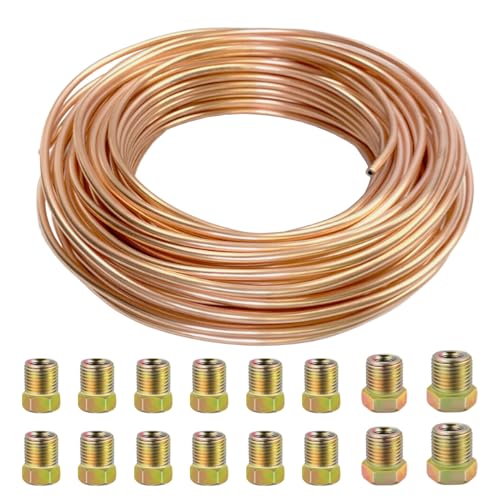MOCNT 10m Tubo de Freno de Cobre para Auto 1/4 6,35mm Kit de Línea de Freno Manguera de Freno Recubierta de Cobre Reemplazo Automóvil Tubería de Freno Aceite de 16 Tuercas