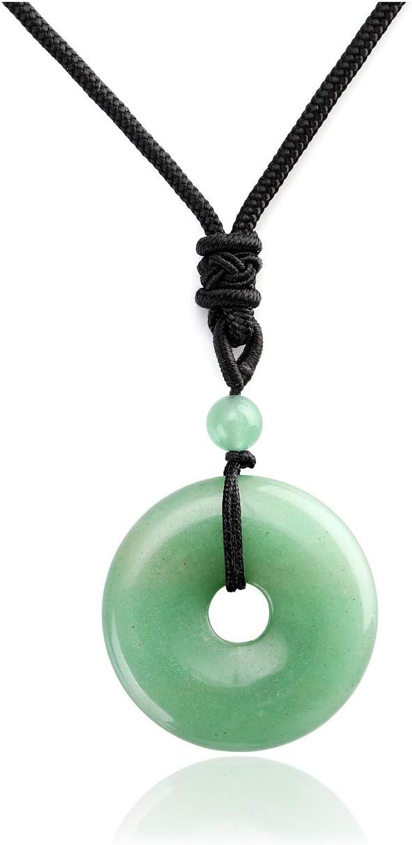 Natural Crystal Donut Pendant Necklace Reiki Healing Stone Lucky Coin Necklaces for Women Men Gift