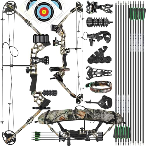 ZSHJGJR Kit Arc à Poulies de Chasse Arc composé Débutants Adultes 20 à 45 lbs 320fps Tir à l'arc Set Professionnel Arcs Compound Set Réglable Arc de Chasse...