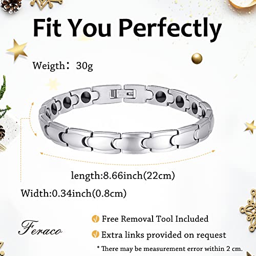 Feraco Magnetic Bracelet For Women Elegant Titanium Stainless Steel Magnet Bracelets With Black Gallstone Christmas Jewelry Gifts #TOP1