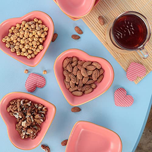 Keramika Mat Pembe Altın Fileli Kalp Çerezlik/Sosluk 14 Cm 6 Adet