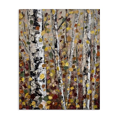 Stupell Industries Autumn Birch Trees Abstract Leaves Canvas Wall Art,
