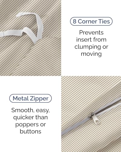 Image of Duvet Cover Twin /Twin XL Size Set - Extra Soft Twin /Twin XL Duvet Cover 68 inch x 90 inch with 1 Pillow Sham for Women, Men, Kids & Teens - Easy-Care & Fade Free with Zipper Closures & Ties (Beige Stripes)