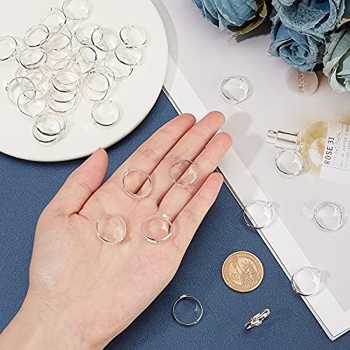 PandaHall 40pcs Adjustable Blank Rings, Silver Rings Base Pad Brass Finger Ring Settings Components with 6mm Round Pad for Jewellery Ring Cabochon Making Valentine Wedding Gift