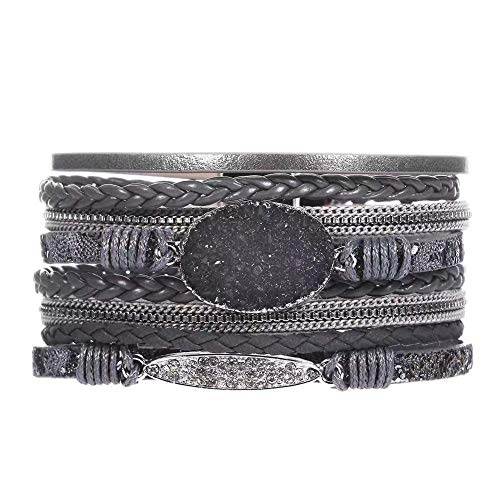 VONRU Leather Cuff Bracelets for Women - Charm Boho Handmade Braid Wrap Bracelets Wristbands Casual Braided Handmade Magnetic Bracelet Cuff Bangle