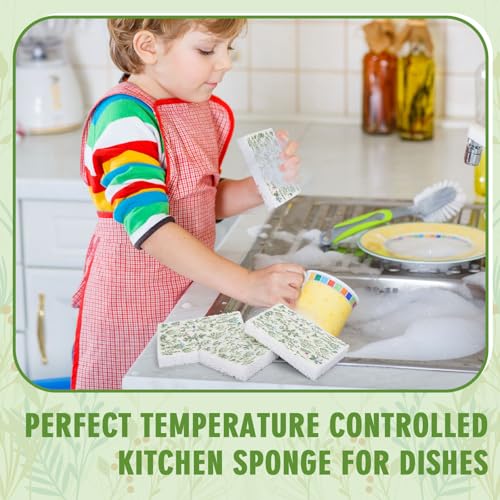 Image of FYSUIMU 8Pcs Wildflower Kitchen Sponges Vintage Floral Pattern Water Absorbing Dish Washing Sponges Non Scratch Cleaning Scrub Sponge for Spring Home Bathroom