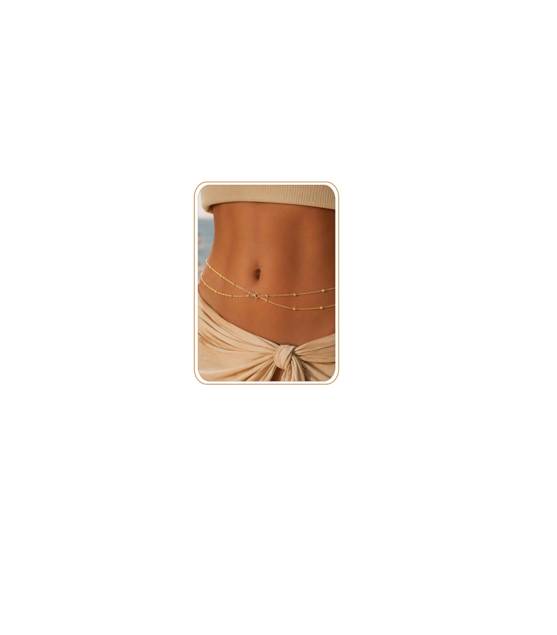 Gold Plated Waist Chain for Women,Layered Waist Beads Belly Chain Dainty Adjustable Stomach Chain,Hip Chain Body Jewelry for Women,Bikini Beach Accessories,Rave Festival Jewelry