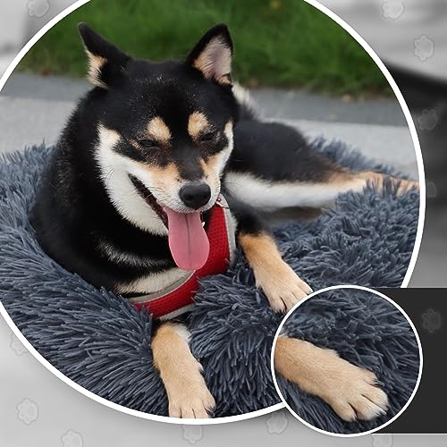 MDDK DY Hundebett,Katzenbett Flauschig,Hundekorb,Waschbar, Hundekissen 50cm, Hundekörbchen Rund aus Plüsch, Hundesofa, Katzenkorb, Hundebett für Kleine Mittel Hunde, Katzen Dunkelgrau