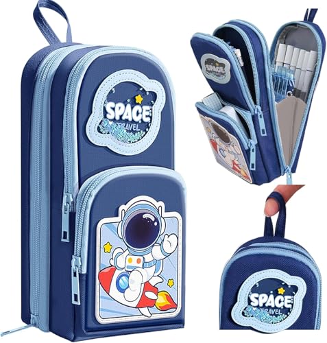 Image of Parshya Space Astronut Pencil Pouch for Boys | Large Capacity 3 Zipper Pencil Case with Multiple Compartments | Stationery Organizer for School Kids | Durable Fabric, Cute Space Travel Design