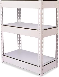 SHIOK DECOR Heavy Duty Metal Rack with Wooden Shelves (Adjustable), 30KG/Shelf, Boltless Storage Organizer, Multipurpose Display Shelves for Kitchen, Garage, Warehouse White-3 Layers