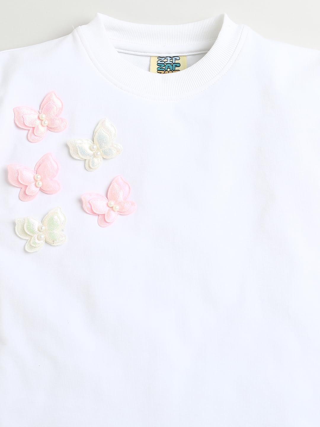 ZIP ZAP ZOOP White Full Sleeve Cotton Sweatshirt with Beautiful Butterflies (7-8 Years) 1