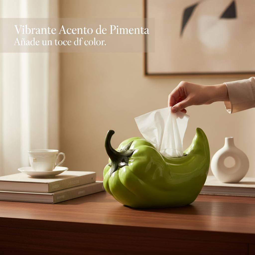 Scatola Portafazzoletti in Ceramica, Peperone verde piccante | Modello rone, Portafazzoletti da tavolo, Per ambienti eleganti, Per ospiti e famiglia