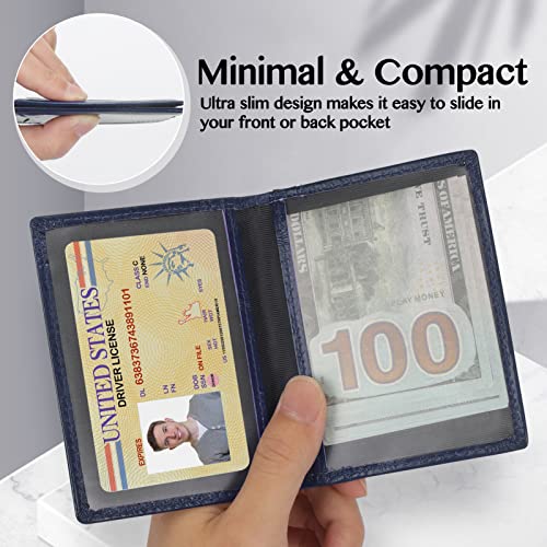 Image of Unaone Slim Minimalist Wallet - Premium Leather RFID Blocking Front Pocket Wallets with 8 Card Slots and 2 ID Window, Dark Blue