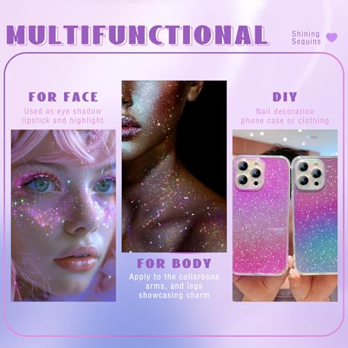 HOSAILY Roll-on Holographic Body Glitter Gel for Body Face Hair, Chameleon Color Changing Glitter Gel Under Light, Chunky Mermaid Sequins Festival Party Body Shimmer Glitter Makeup (8# Sparkling Pink)