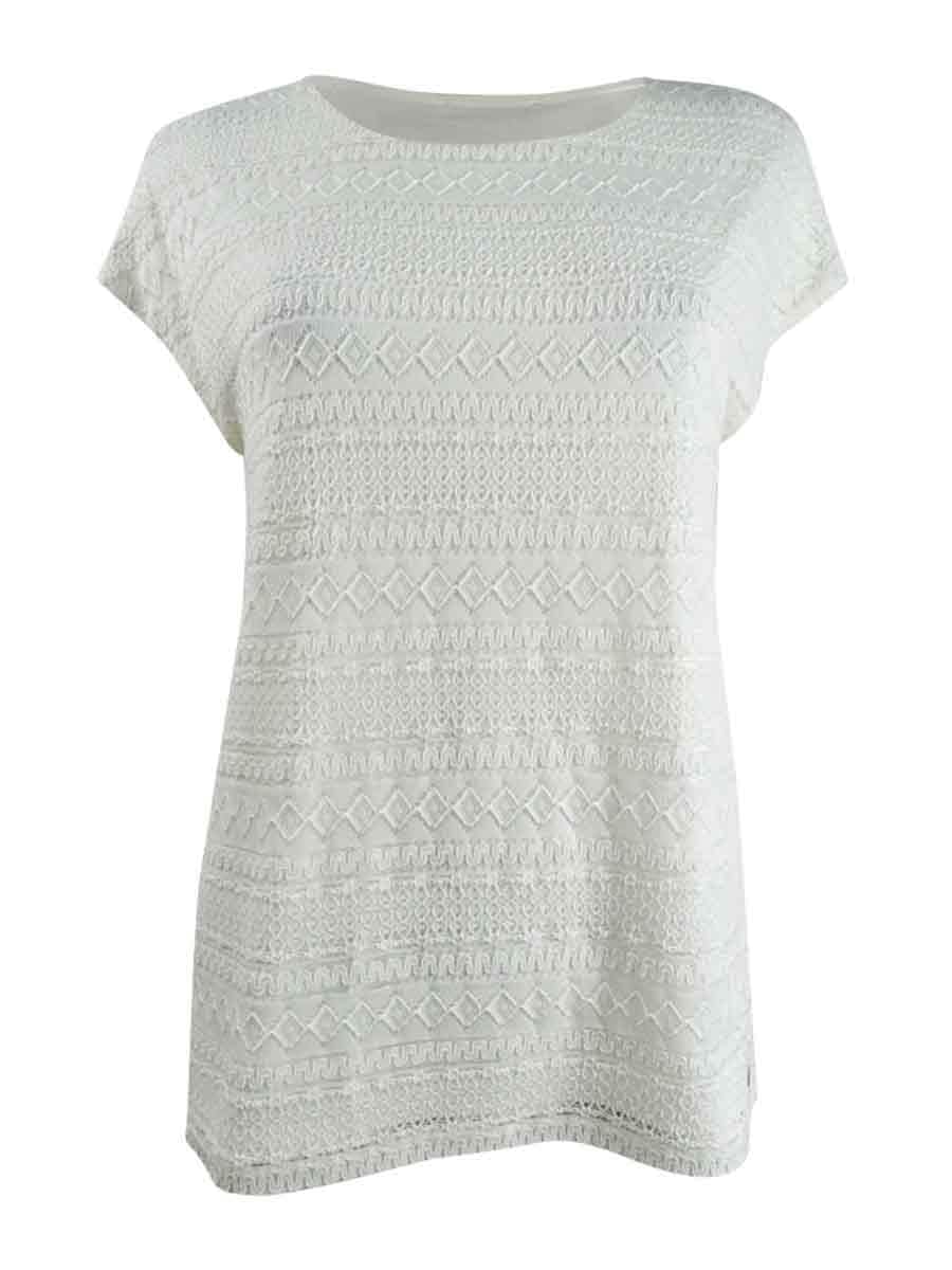 Women's Sleeveless Crochet Top (S, Soft White)