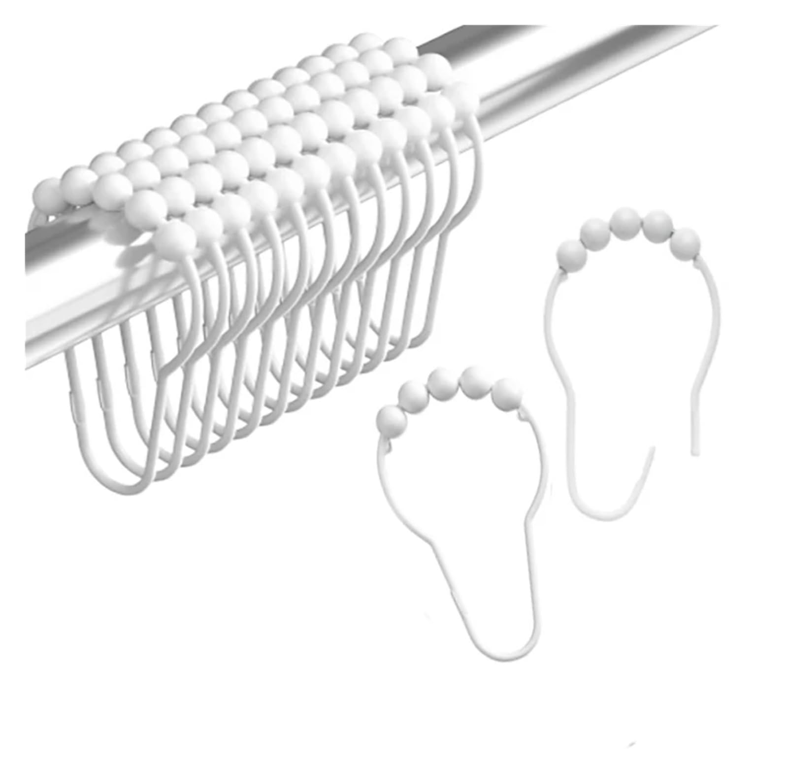 curtain hooks 12Pcs/Set Shower Curtain Hooks Bathroom Pole Lifting Ring Gourd Shaped 5 Bead Buckles for home(White 12Pcs)