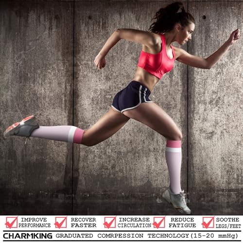 Image of CHARMKING Compression Socks for Women & Men, 4 Pairs, Travel Nurse Athlete | Graduated 10-15mmHg compression, soft stretch fabric, boost blood circulation, relieve leg swelling, ideal for travel, nurses