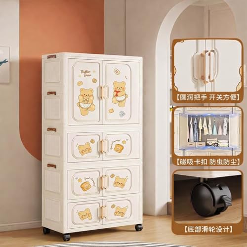 Image of Portable Collapsible Wardrobe for Kids Plastic Storage - Cloth Organizer Cupboard /Multipurpose Storage /Closet for Bedroom /Living Room /Easy to Assemble Room & Home (Butter Bear-4)