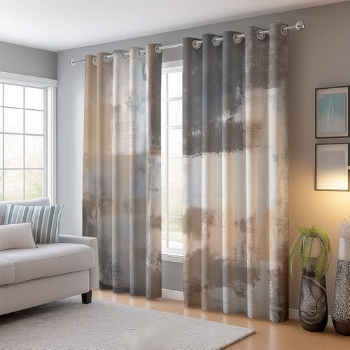 Gris 100% Cortinas Opacas con Ojales, Retro Campo Setas Impresión Antiarrugas Cortinas Térmicas Durable, 117 An x 138 Al cm (2Paneles) Cortinas para Dormitorio Salon Cocina