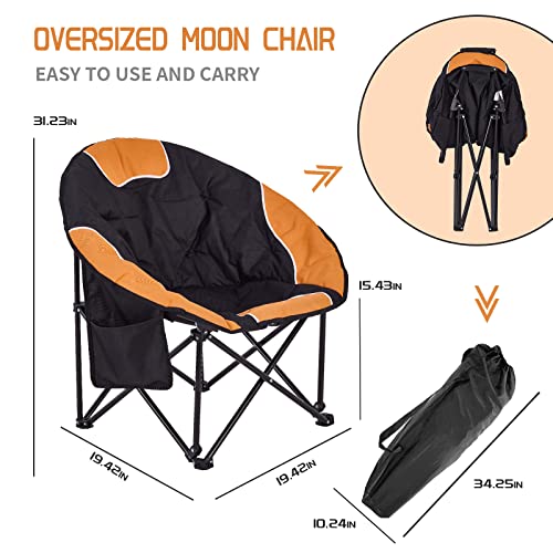 Eurosakura Oversized Moon Chair Folding Camping Chair Round Portable Camp Chair Comfortable Outdoor Chair (Orange) #TOP2