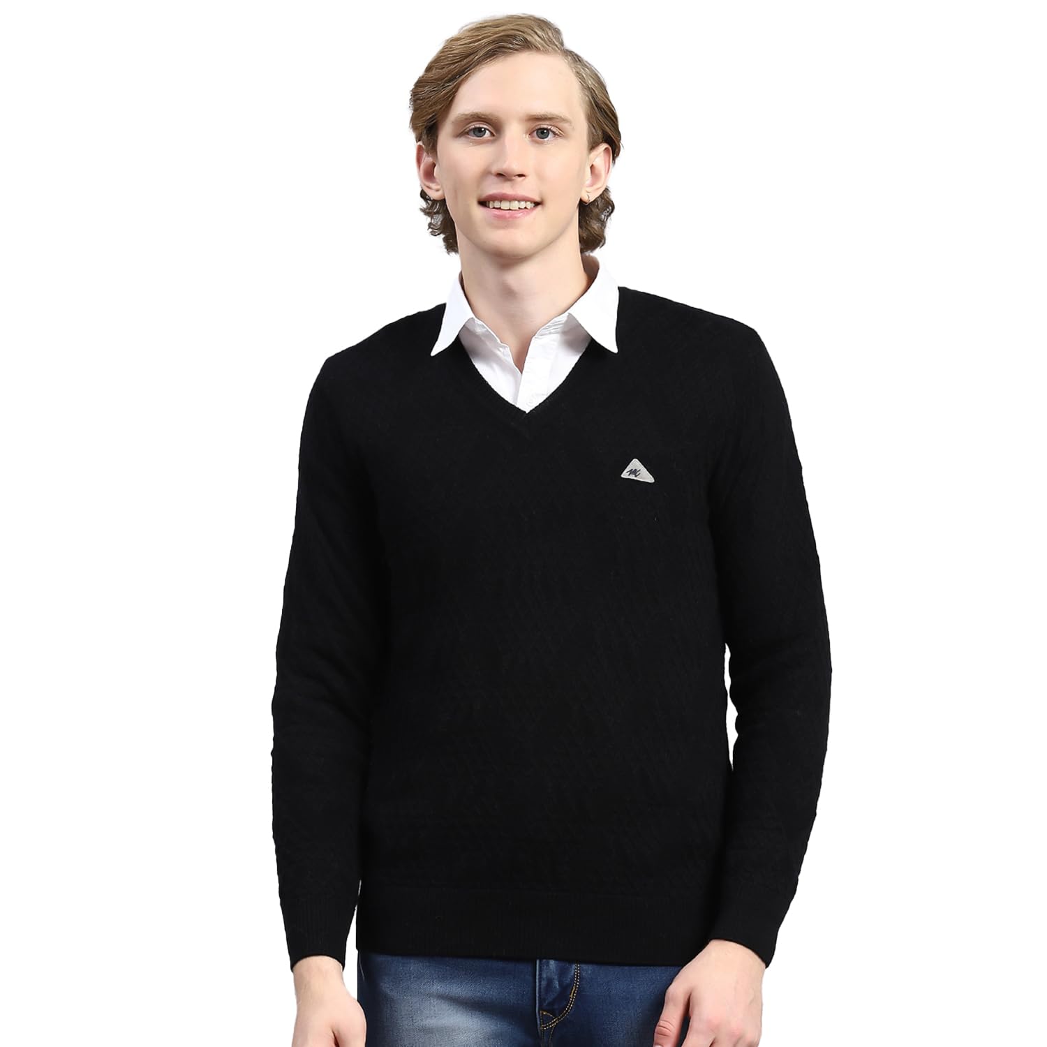 monte carlo Black Self Design V Neck Sweater | Warm Woolen Pullover for Men | Soft Comfortable Knitted Winter Wear Sweater for Men's-picture-27