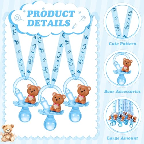 Image of Coume 36 Pcs Baby Shower Pacifiers Necklace Cute Bear Bottle Acrylic Pacifiers Necklaces for Baby Shower Games Guests Gender Reveal Party Favors Prize Decorations DIY (Blue,Cool)