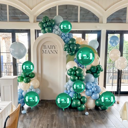 Image of 14 Pcs Green Round Foil Balloons 22 /15 /10 Hunter Emerald Forest Green Metallic 4D Ball Balloon Ornament Mylar Balloon Chrome Birthday Grad Wedding Anniversary Safair New Year Disco Party Decor