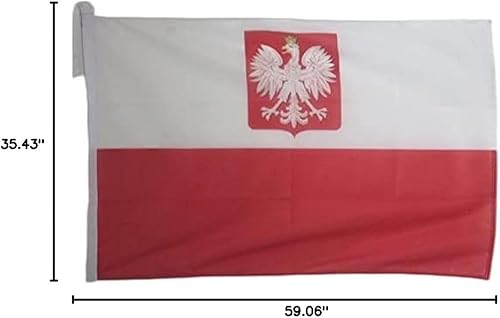 Miniatura 2 de Bandera de Polonia con águila 3' x 5' Uso externo - Banderas polacas de escudo de armas 35.4 x 59.1 in - Banner 3x5 ft Tejido Poliéster con anillos